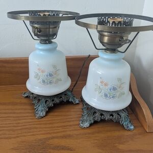 Vintage Floral Table Lamp Set - Cream and Gold